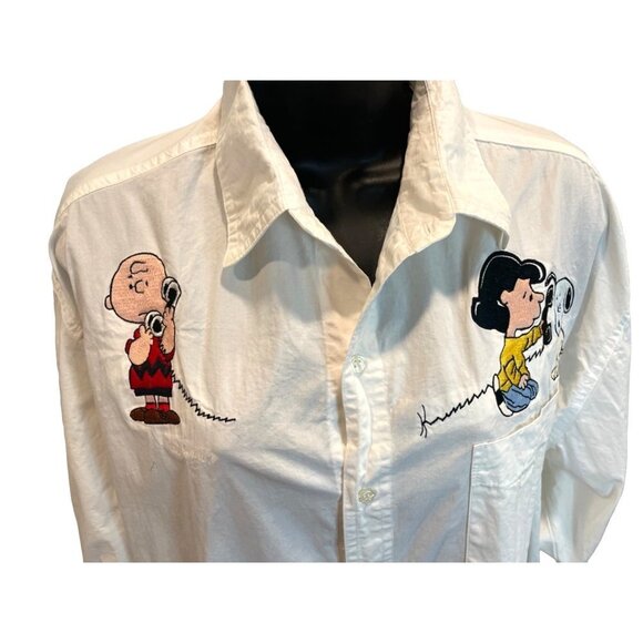 Too Cute Vintage Peanuts Embroidered Long Sleeved Button Up Blouse Sz 2XL - Picture 3 of 12